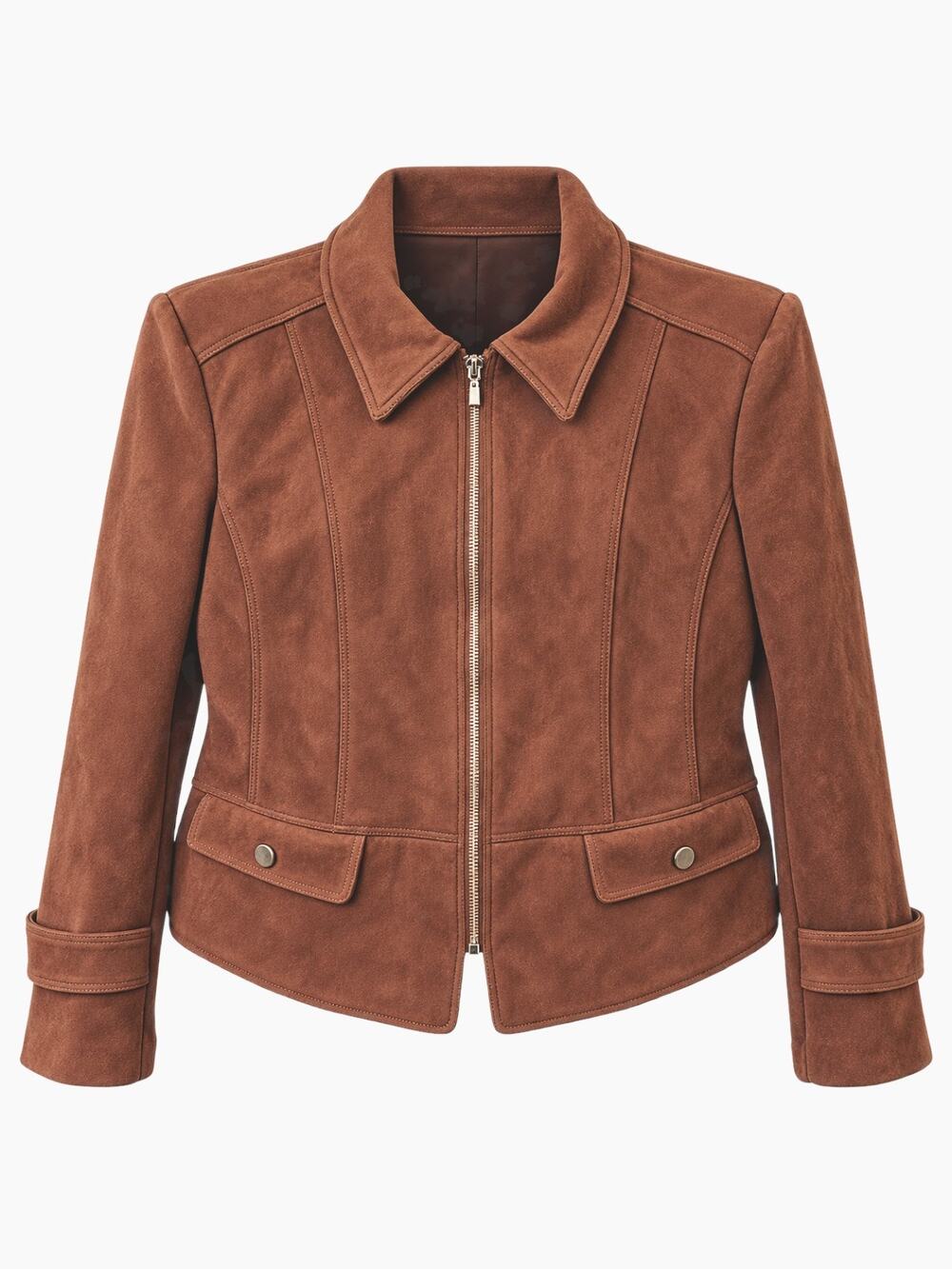 T Tahari Whiskey Brown Faux Suede Leather Jacket Large NWT